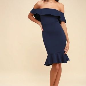 Boost Navy Blue Off-the-Shoulder Bodycon Dress